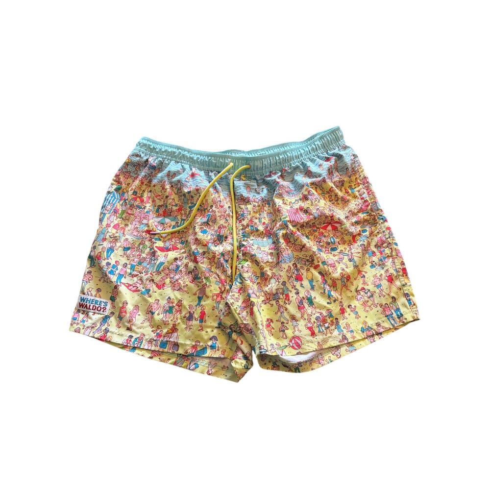 Where’s Waldo DreamWorks Swim Trunks Men’s Drawstring Elastic Waist Yellow